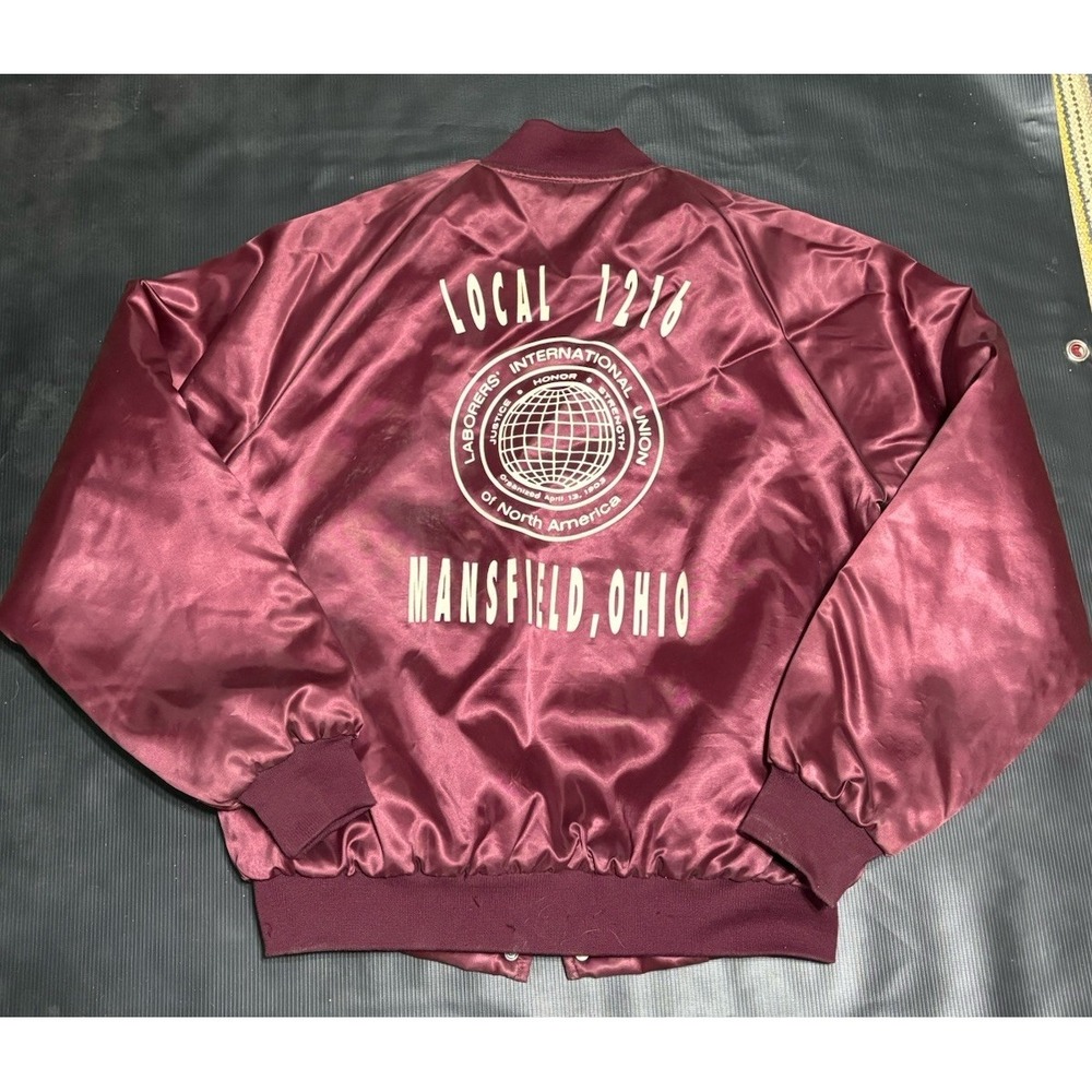 Vintage Laborers International Union Of North America Jacket Large Satin Red